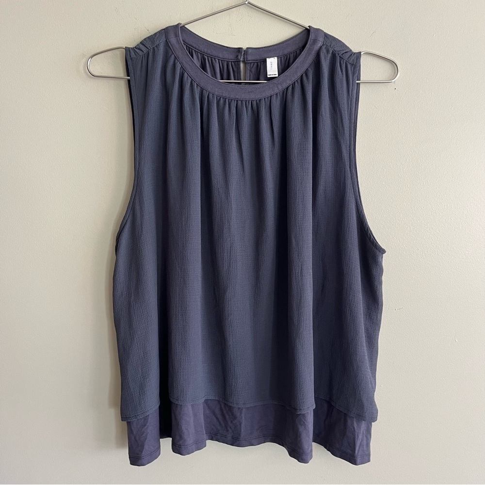 Sleeveless Purple Draped Top with Split Back